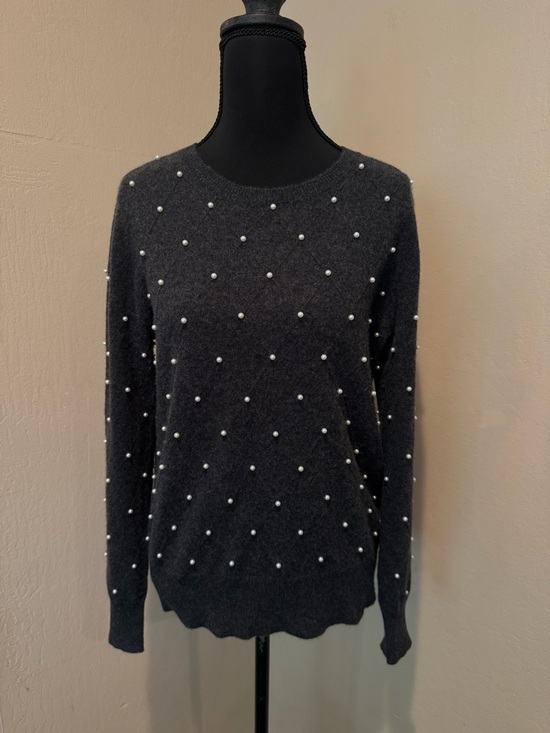Neiman Marcus Sweaters - Neiman Marcus Vintage Cashmere Charcoal Pearl-Embellished Crewneck Sweater